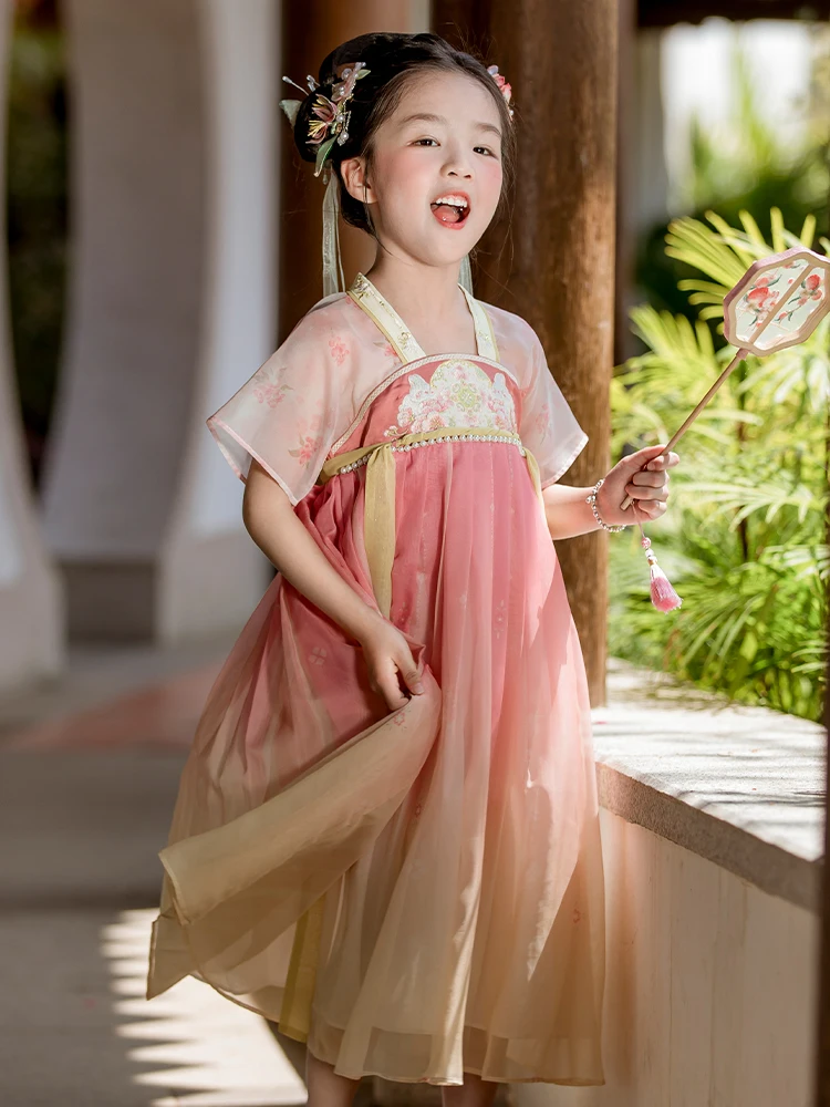 Hanfu Girls' Summer 2024 Ancient Short Sleeve Children's Original Chinese Style Fairy New Chinese Style Dress