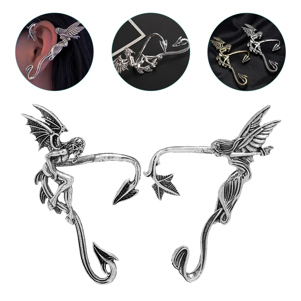 2 Pcs Sterling Silver Ear Elf Earrings Miss Wrap Cuffs Zinc Alloy Angel and