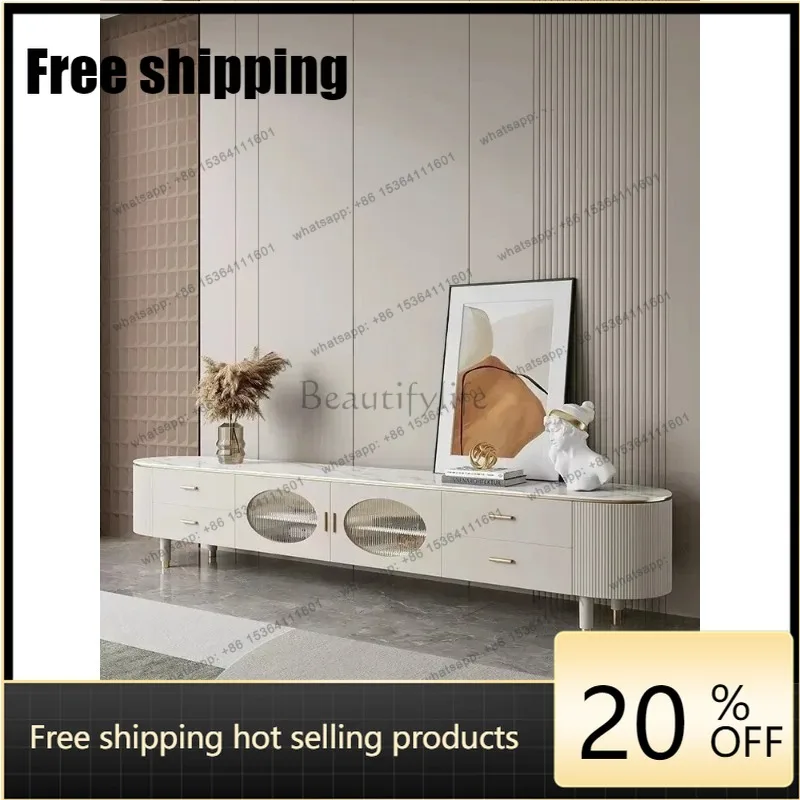 JJ Light Luxury Stone Plate Coffee Table TV Cabinet Combination Small Apartment White Living Room Paint LockerSSS