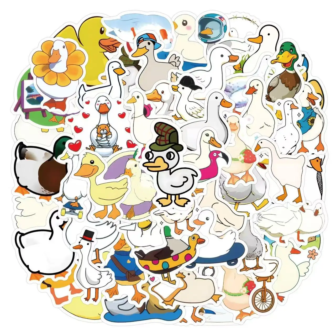 

62 шт. милых белых гусей и уток: мультяшные наклейки, простые контурные рисунки, водонепроницаемые, для декора дневников и скрапбукинга