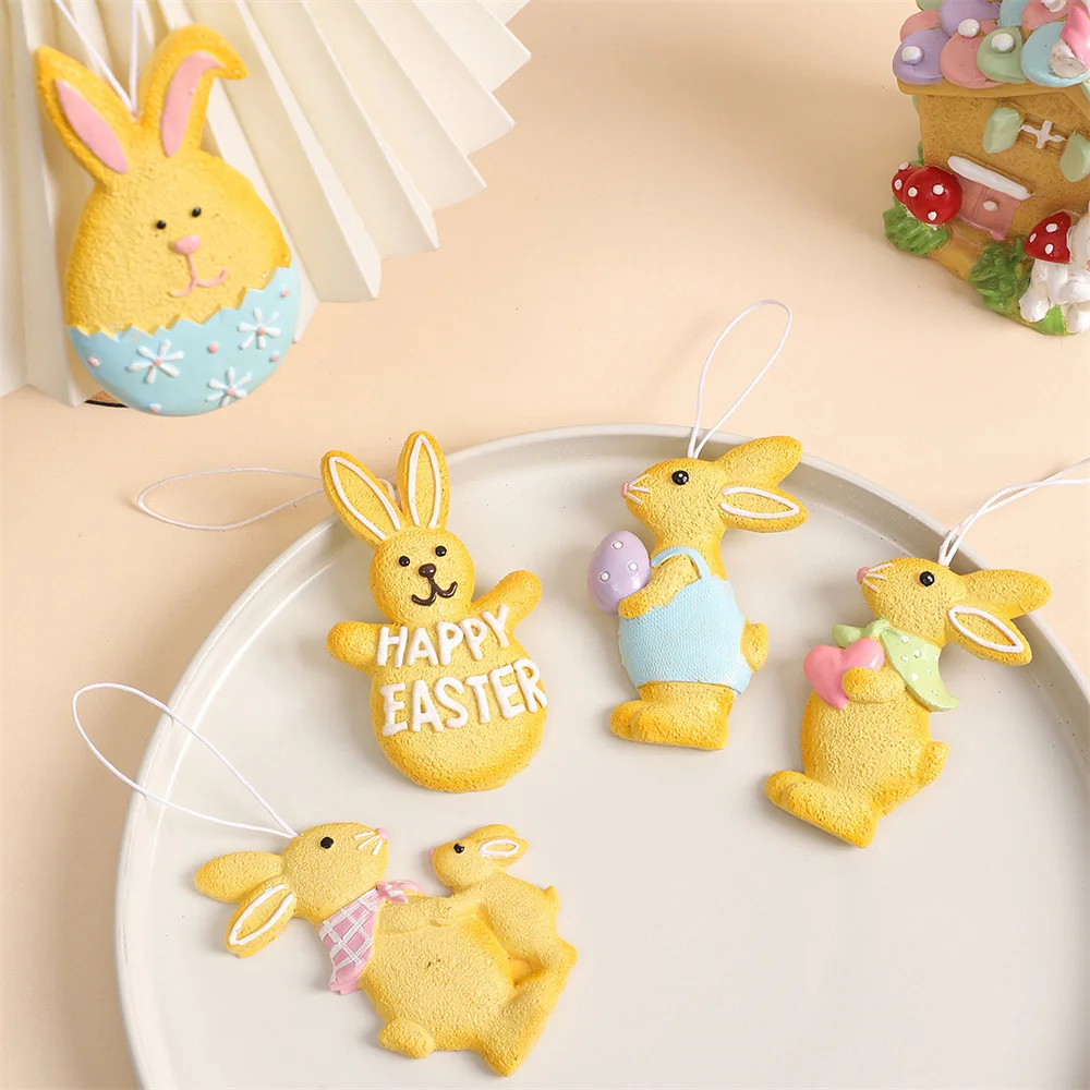 Easter Rabbit Hanging Pendants Resin Gingerbread Egg Bunny Ornament Tree Hanging Figurine Home Party Decorations Kids Gifts