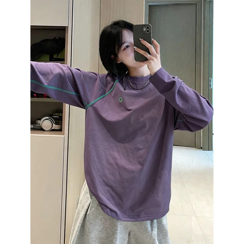 Unisex Dopamine Color Block Long Sleeve T-Shirt Quick Dry Breathable Outdoor Sports Cycling Tops Spring Casual Couple Cool Tees