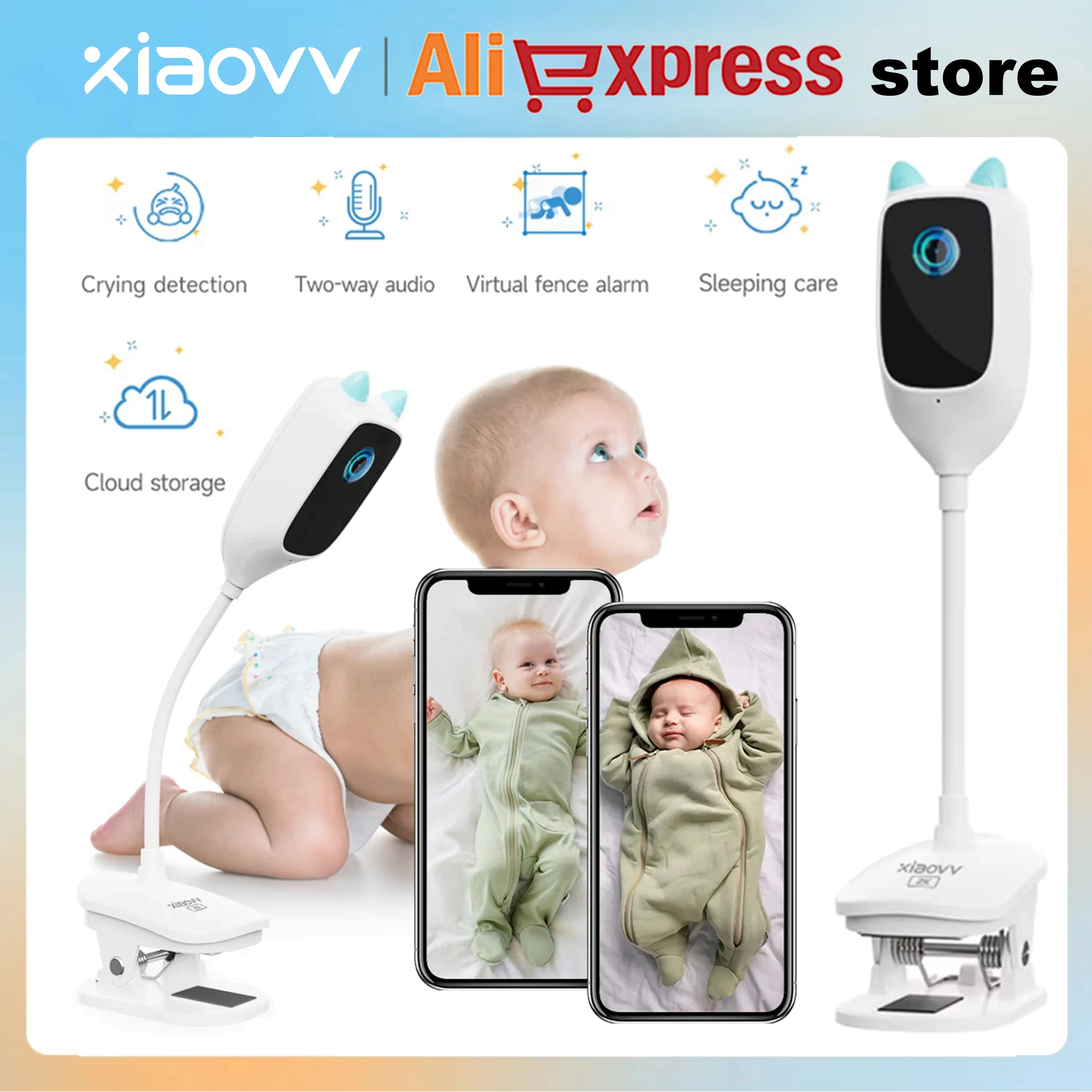 Xiaovv 2K Smart Baby Monitor Nachtsicht Zwei-Wege-Audio Sprechen Weinen Erkennung Baby Nanny Sicherheitskamera