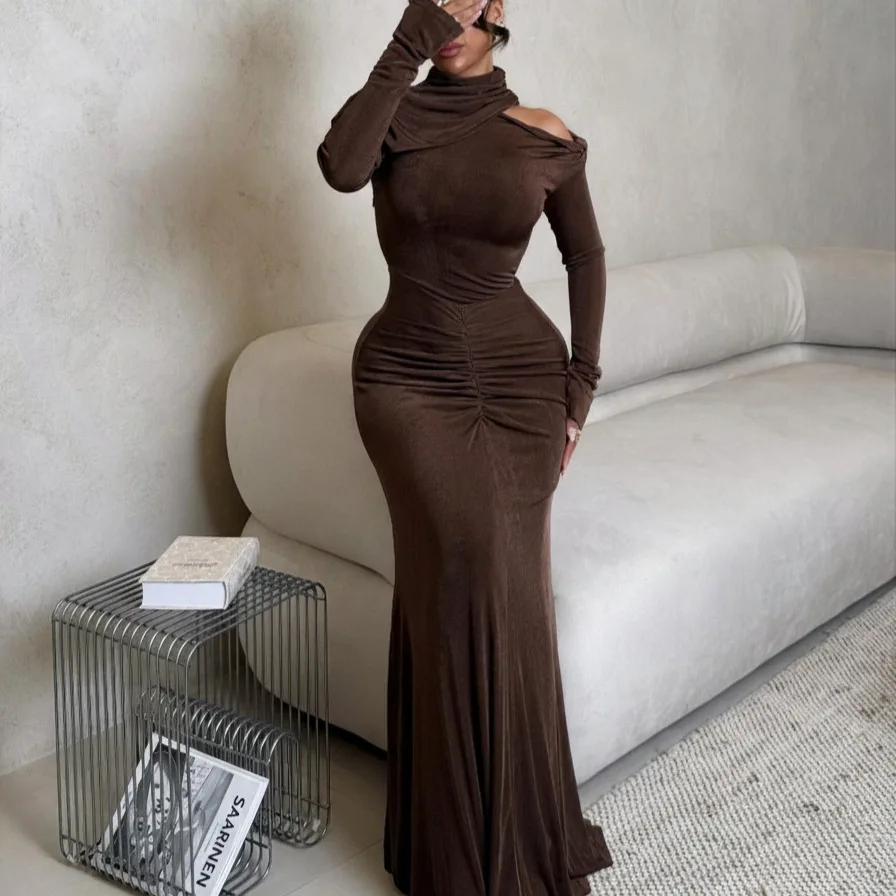 

Women's New Halter Long Sleeve Tight Slimming Long Bodycon Elegant Graceful Daily Wear Commute Date Versatile Comfortable Dress