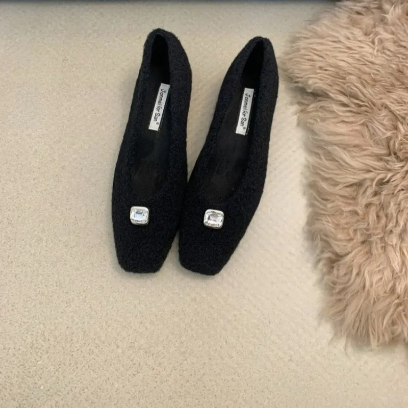 الفرنسية أشار تو الفم الضحلة داخل زيادة أحذية واحدة ريترو جديد حجر الراين الخريف الشتاء الأحذية النسائية #3