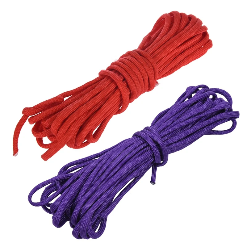 2 Pcs Paracord 550 Parachute Rope 7 Core Strand For Climbing Camping Buckle Rope Red & Purple 25FT