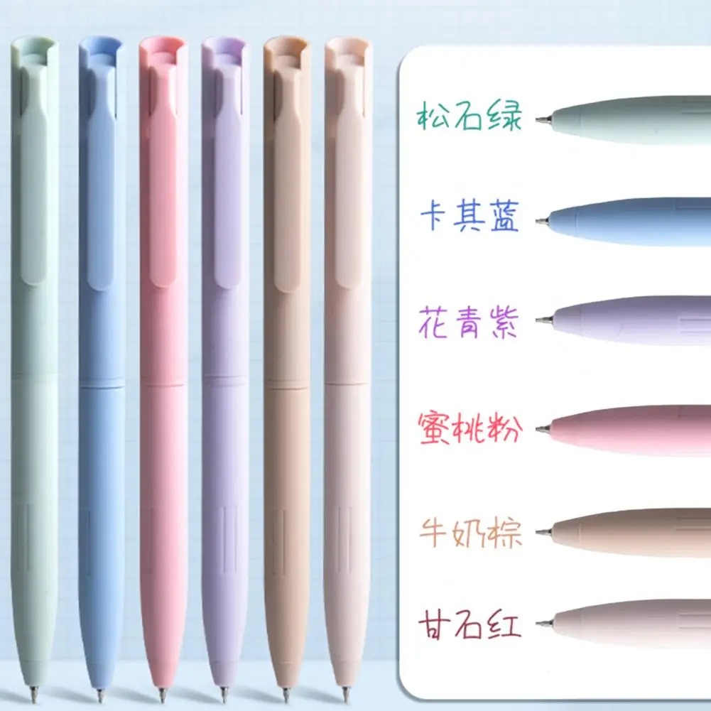 6Pcs Colored Gel Pen Non-slip Quick Dry No Smear 0.5mm Journaling Notetaking Retractable Gel Ink Pen Stationery Supplies