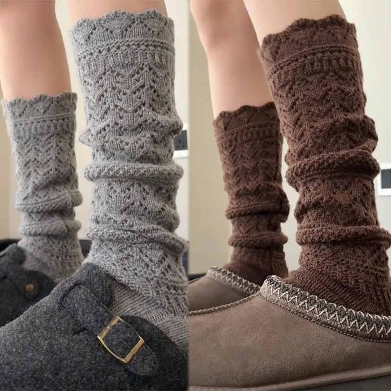 

New Japanese Sweet Knitted Socks Hollow Out Beige Leggings Stockings for Women Girls Winter Warm Fashion Lolita JK Hosiery Socks