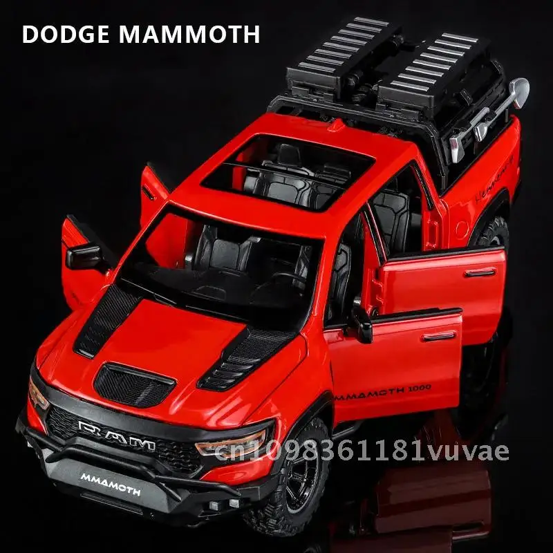Dodge ram 1000 trx mamute 1:32 liga modelo de carro som e luz puxar para trás recurso brinquedo para crianças presente aniversário colecionável