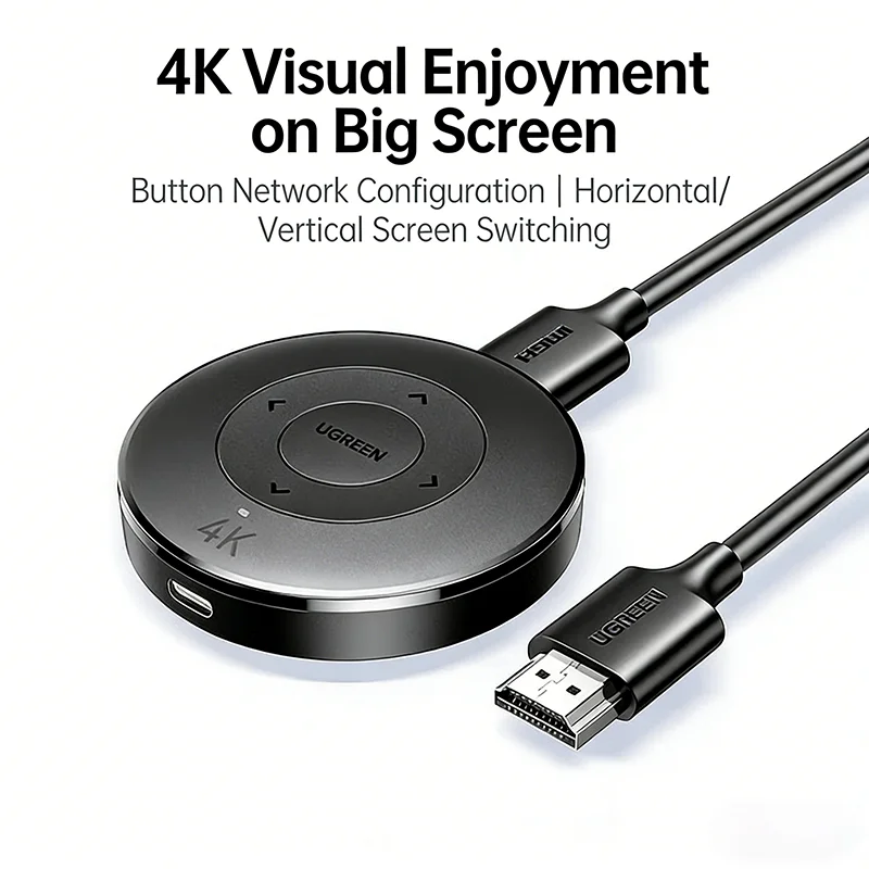 

Беспроводной HDMI-адаптер UGREEN 4K 30Hz для дублирования экрана с iPhone, Android-смартфонов, ноутбуков на телевизоры, мониторы, проекторы