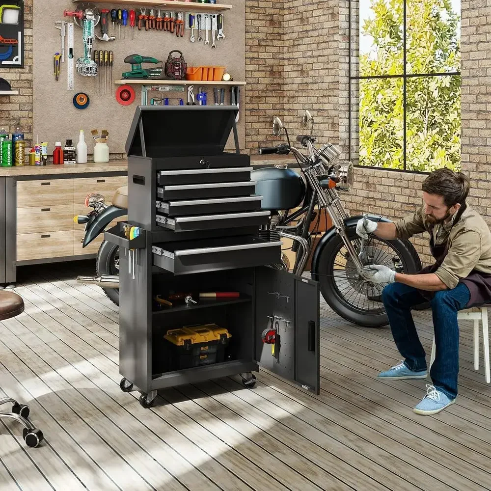 5 Drawer Rolling Tool Cabinet with Lockable Wheels, Removable Storage Box for Workshop and Garage