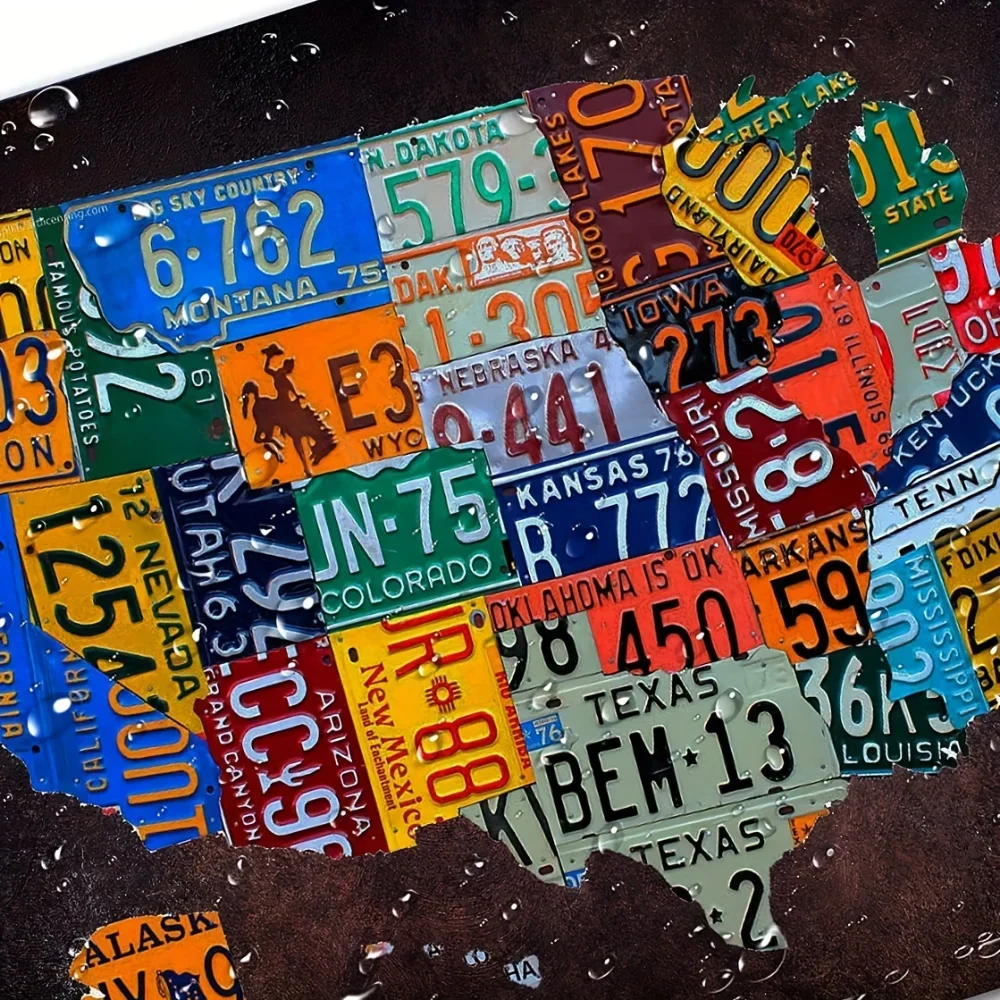 Vintage Route 66 Metal Sign: USA Map License Plate Design - 8x12 Inch Wall Decor for Garage & Bar