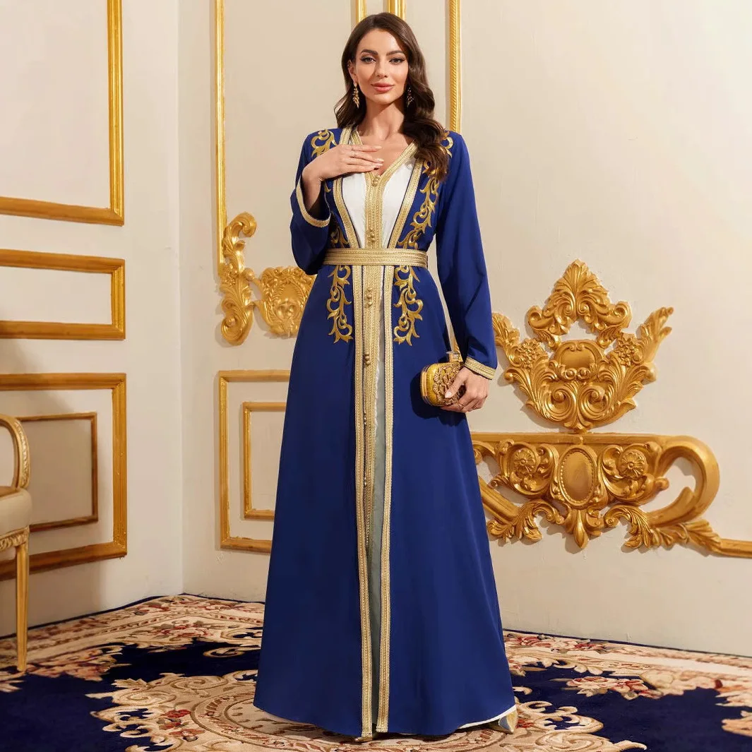 

Abaya Dress Women's Arabic Dubai Robe Fashion Embroidered Edge Dress Two-piece Set Robe Abaya Ramadan Dubai Luxury Islam Elegant
