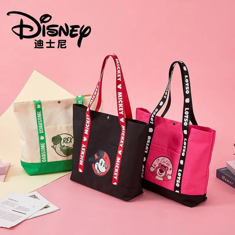 

Disney Lots-o'-Huggin' Bear Mickey Canvas Student Shoulder Bag, Cartoon Tote Bag Large Capacity Tote Bag Work Commuter Bag