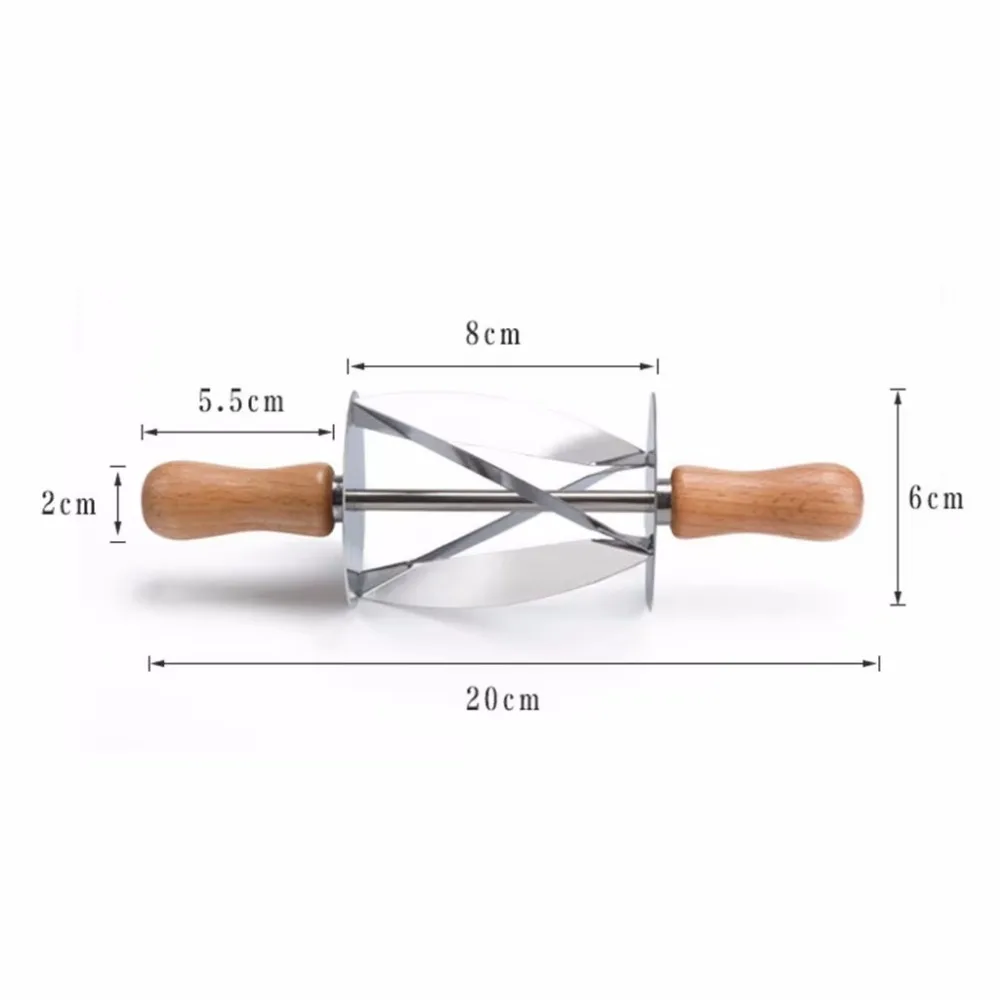 Stainless Steel Rolling Cutter Croissant Roller Slices Shaped Pastry Dough Rolling Wooden Handle Baking Tools Kitchen Knife