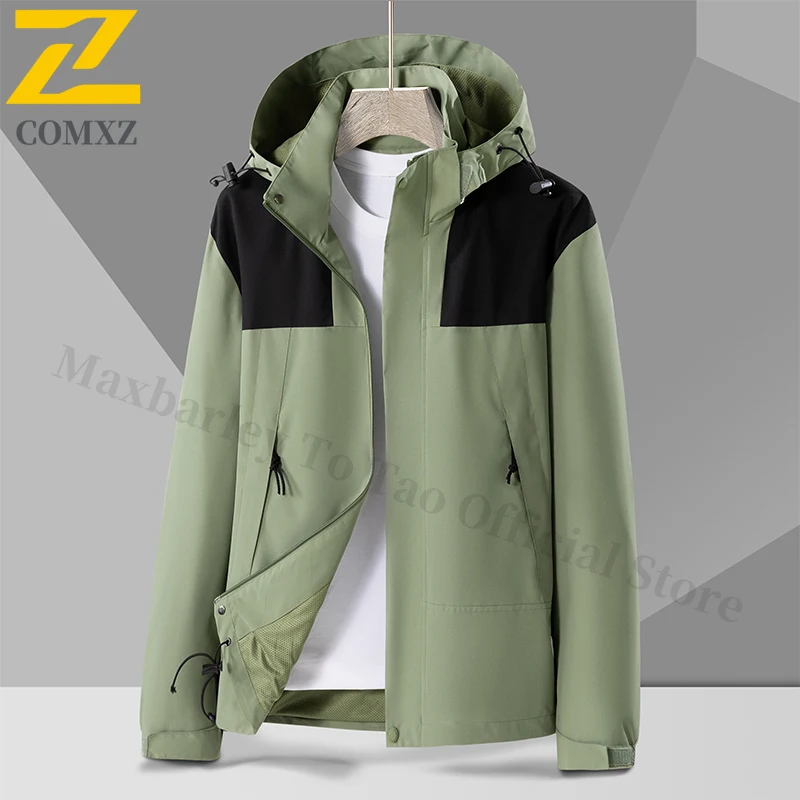 

Мужская спортивная куртка, повседневная уличная свободная водонепроницаемая ветровка с капюшоном, многофункциональное пальто для пешего туризма, кемпинга, мужская одежда 3XL