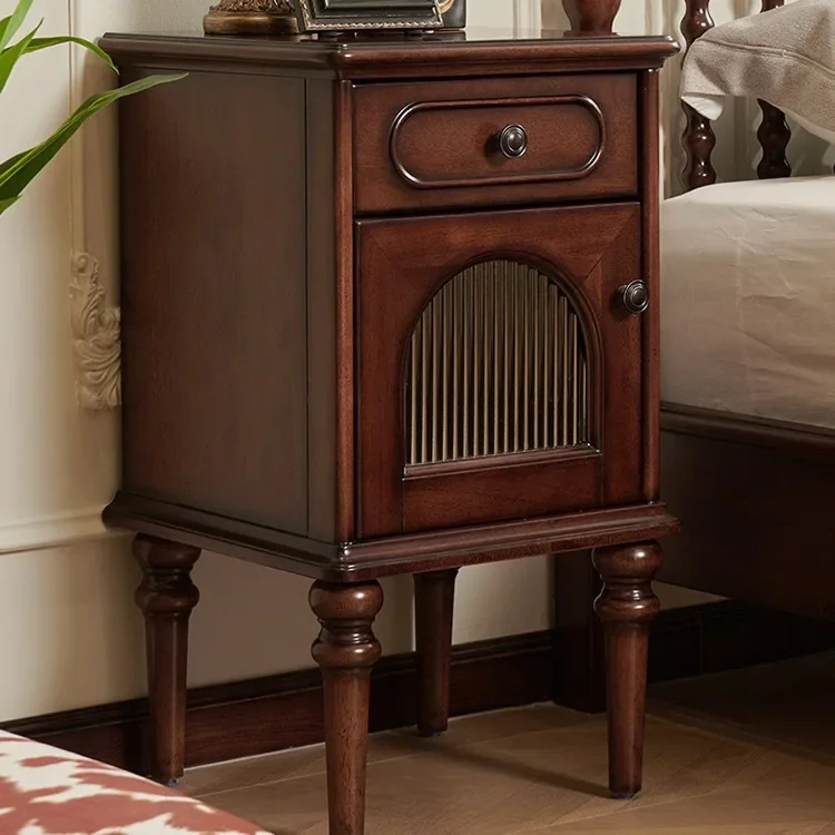 French bedside table, all solid wood retro single drawer, classic master bedroom