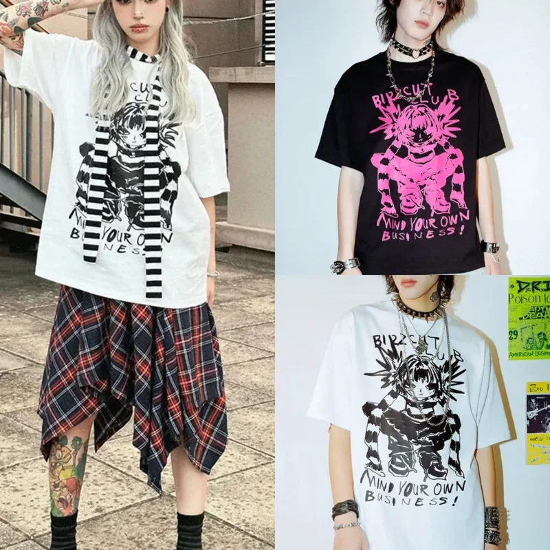 

Punk Rock Hip-Hop Tops & Tees Man Music Festival Unisex Japan Us Couple Punk Pure Cotton Short Sleeve T-Shirt Loose Women New