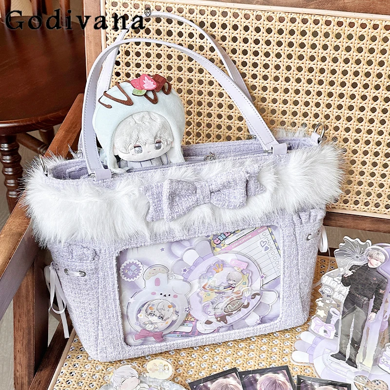 

Sweetheart Girl Japanese Original Lolita Pain Bag Plush Pearl Chain Bow Large Capacity Commuting Versatile Crossbody Handbag