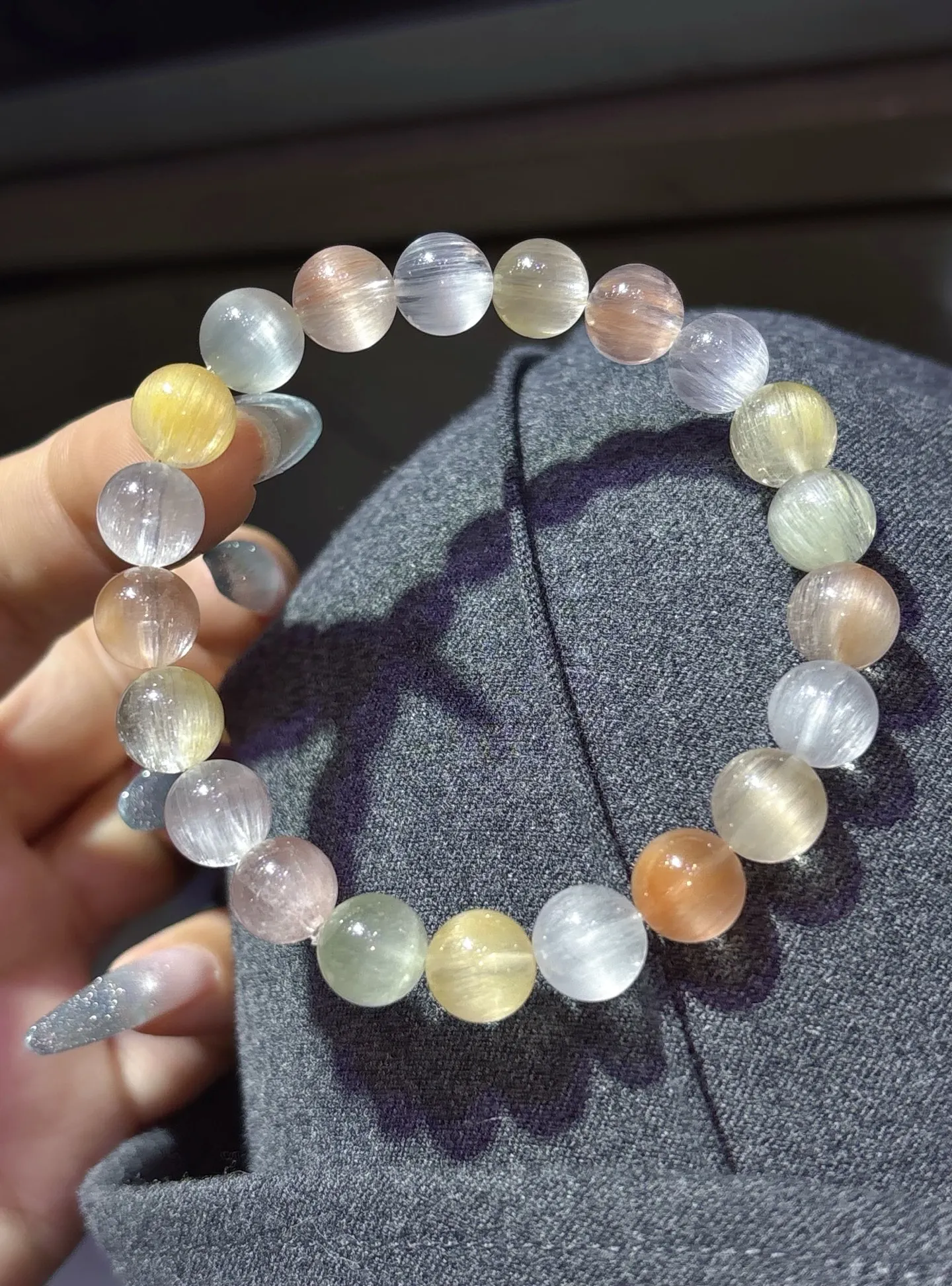 

Браслет из натурального цветного рутилового кварца 9,5 мм, прозрачный круглый браслет с рутилом для женщин, AAAAAAnbow