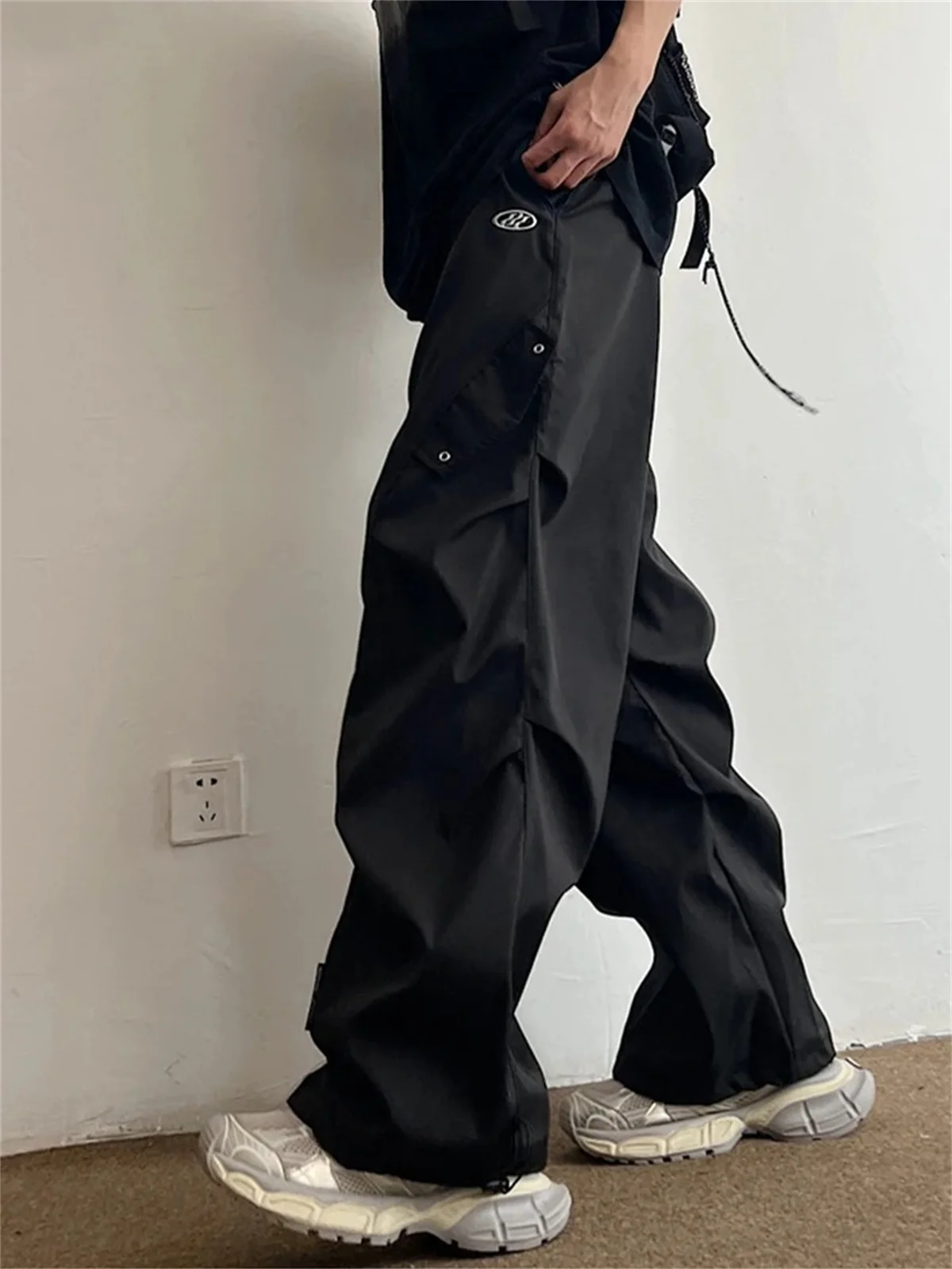 Black Cartoon Cargo Pants Men Solid Wide Leg Trousers Male Quick Drying Streetwear Loose Oversize Korean Hip Hop Punk Pants view 6