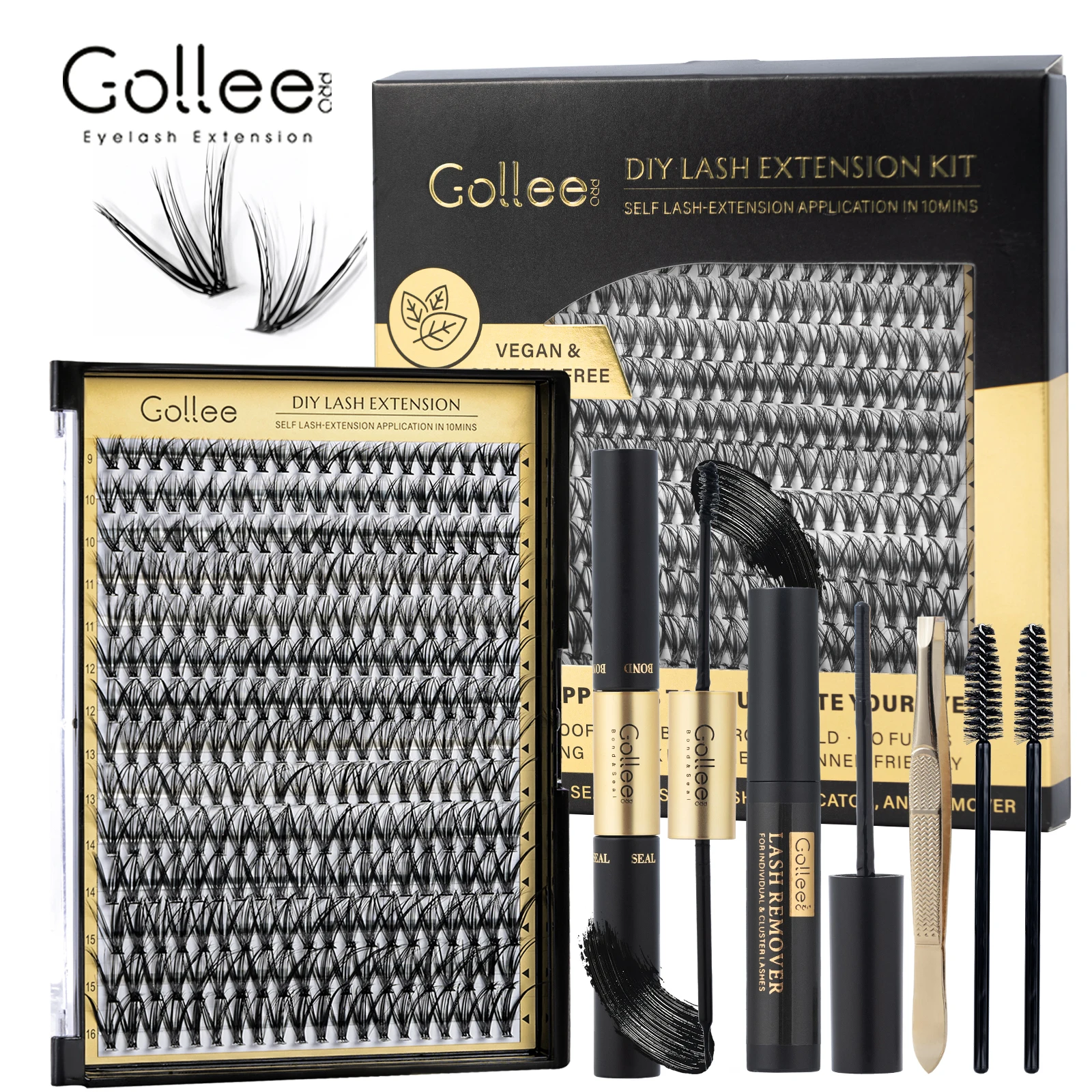 New Gollee 280 Units Lash Cluster 9-16mm MIX D Curl False Lash Adhesive and Remover Kit Eyelash Cluster Diy 2 IN 1 Bond and Seal