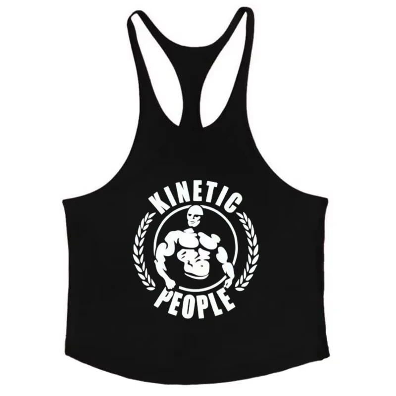Men's Kinetic People Graphic Y - Back Gym Tank | Cotton Bodybuilding Sleeveless Stringer Vest