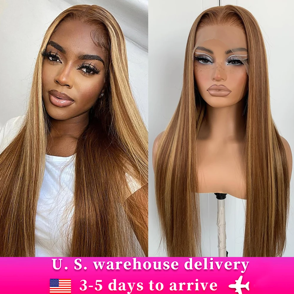 Highlight Ombre Color Straight Lace Front Wigs Human Hair 4/27 HD 360 Full Lace Frontal Wig For Black Women 180% Density 32inch