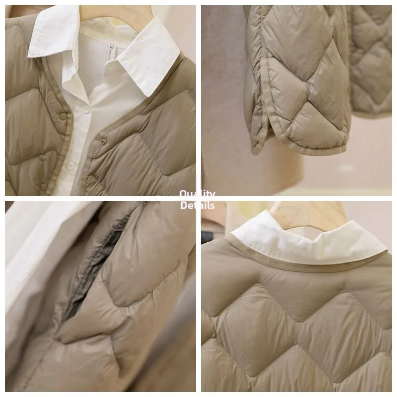 Gilet en duvet Du léger et chaud pour femme, gilet matelassé mi-long, blanc 90%, remplissage en duvet, fin, automne et hiver