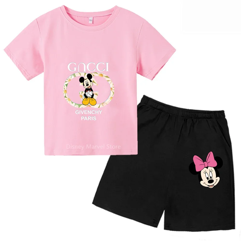 Mickey Mouse Cuteness Overload! Boys Girls Summer T-Shirt Shorts Set With Stylish Cartoon Print - Perfect For Ages 3-14