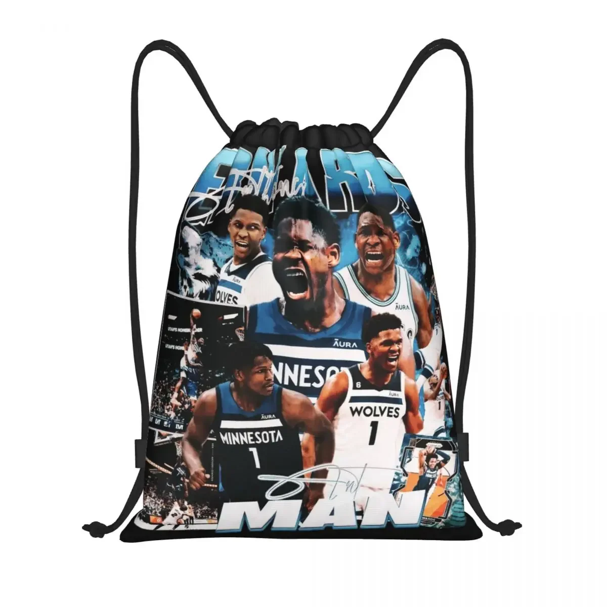 Vintage Anthony Edwards  Bootleg Drawstring Backpack Sports Gym Sackpack ANT Basketball Sports String Bags for Running