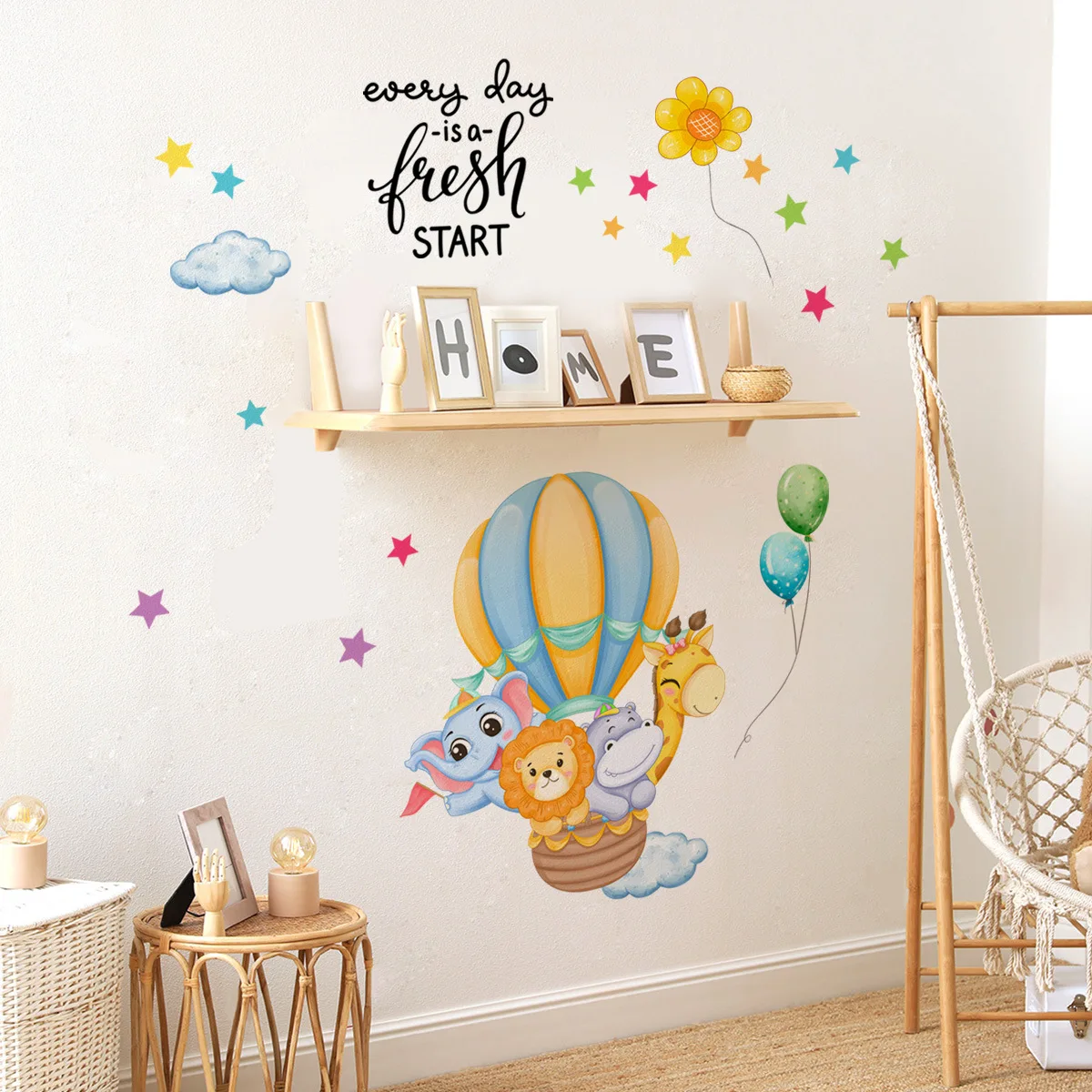 30*90cm Hot Air Balloon Animal Clouds Stars Wall Stickers Background Wall Living Room Decorative Wall Stickers Wallpaper Ms445