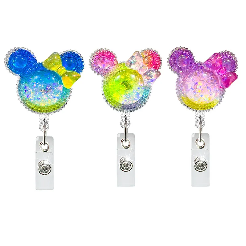 Iridescent Shiny Minnie Retractable Badge Reel Nurse Doctor Card Holder Office Hospital Name Card Supplies