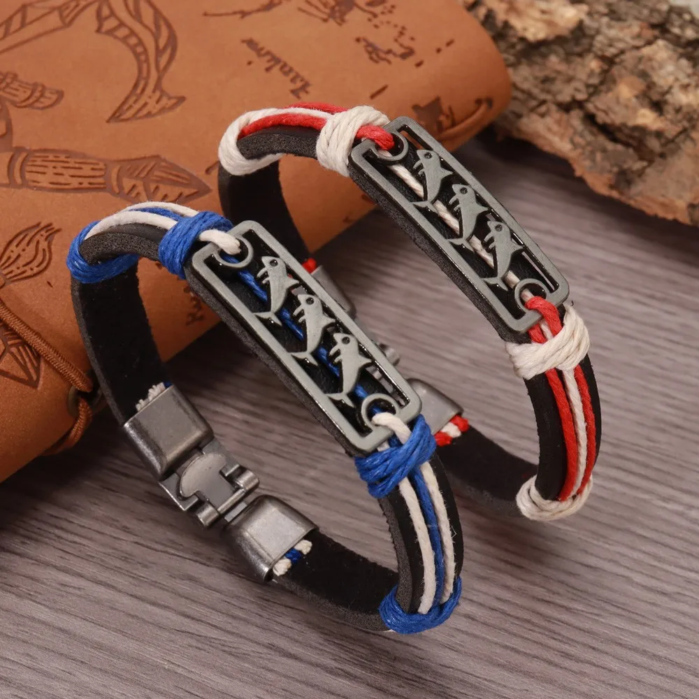 Trend Multi-Layer Leather Braided Animal Dolphin Bracelet Charm Men's Bracelet New Fashion Jewelry Punk Accessories Party Gifts