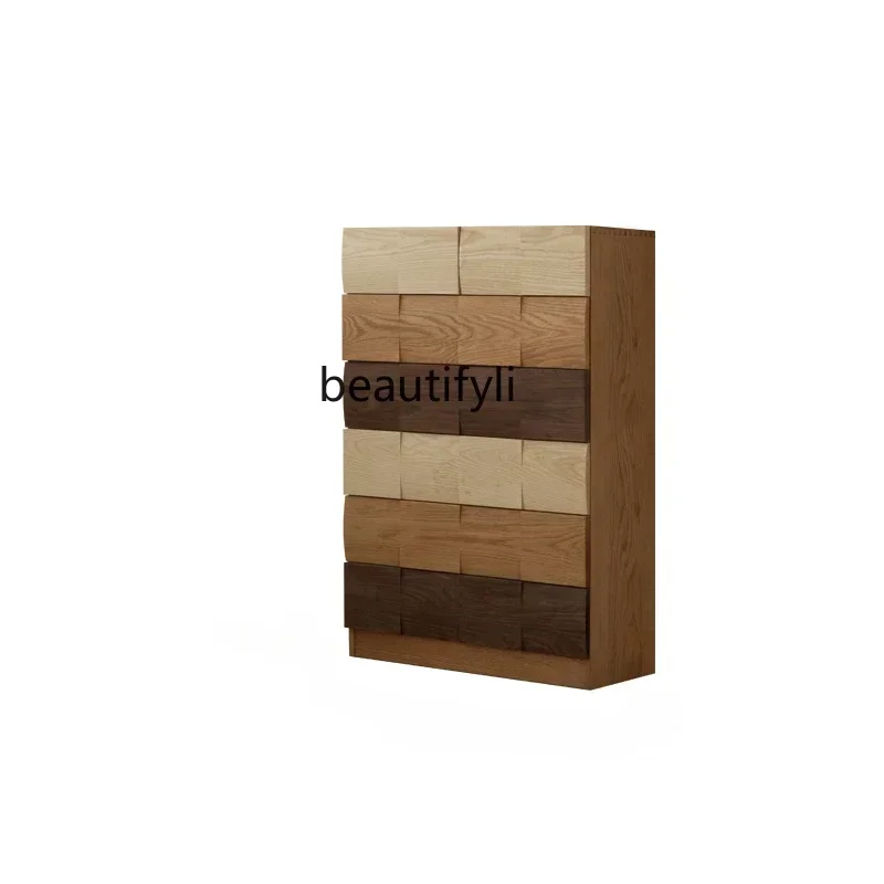 Japanese-Style Shoe Cabinet Entrance Cabinet Small Apartment Door Ultra-Thin Open Oak Black Walnut Solid Wood Silent Style