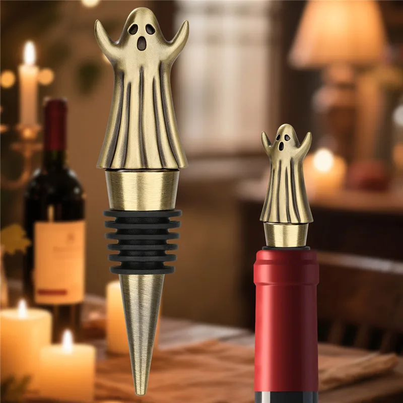 Vintage Ghost Shape Wine Stopper Champagne Bottle Stoppers for Kitchen Club Halloween Party Wedding Barware Accessory Gift Set