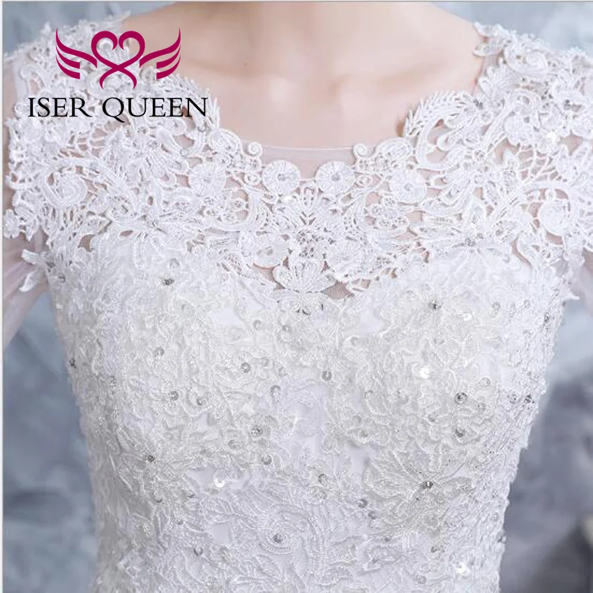 ที่กําหนดเองครึ่งแขน Slim Mermaid ชุดเจ้าสาวสําหรับงานแต่งงานลูกไม้ Appliques ประดับด้วยลูกปัด PLUS ขนาดชุดแต่งงานสําหรับผู้หญิง WD8002