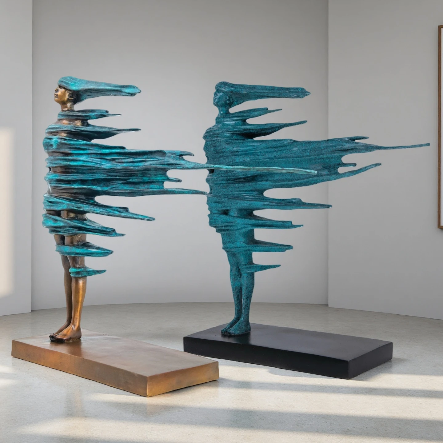 Abstract Girl in Strong Wind Bronze Sculpture Elegant Female Body Statue Handcrafts Home Gallery Lobby Decoration Collections
