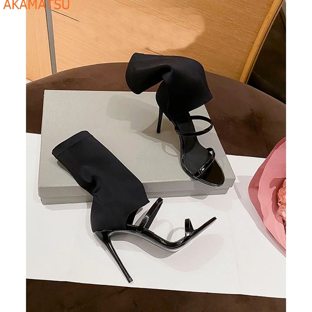 Round Toe Niche Women Boots White Stiletto Heel Sleeve Open-toed Sandals Cover Heel Summer Newest Fashion Sexy 2023Women Shoes