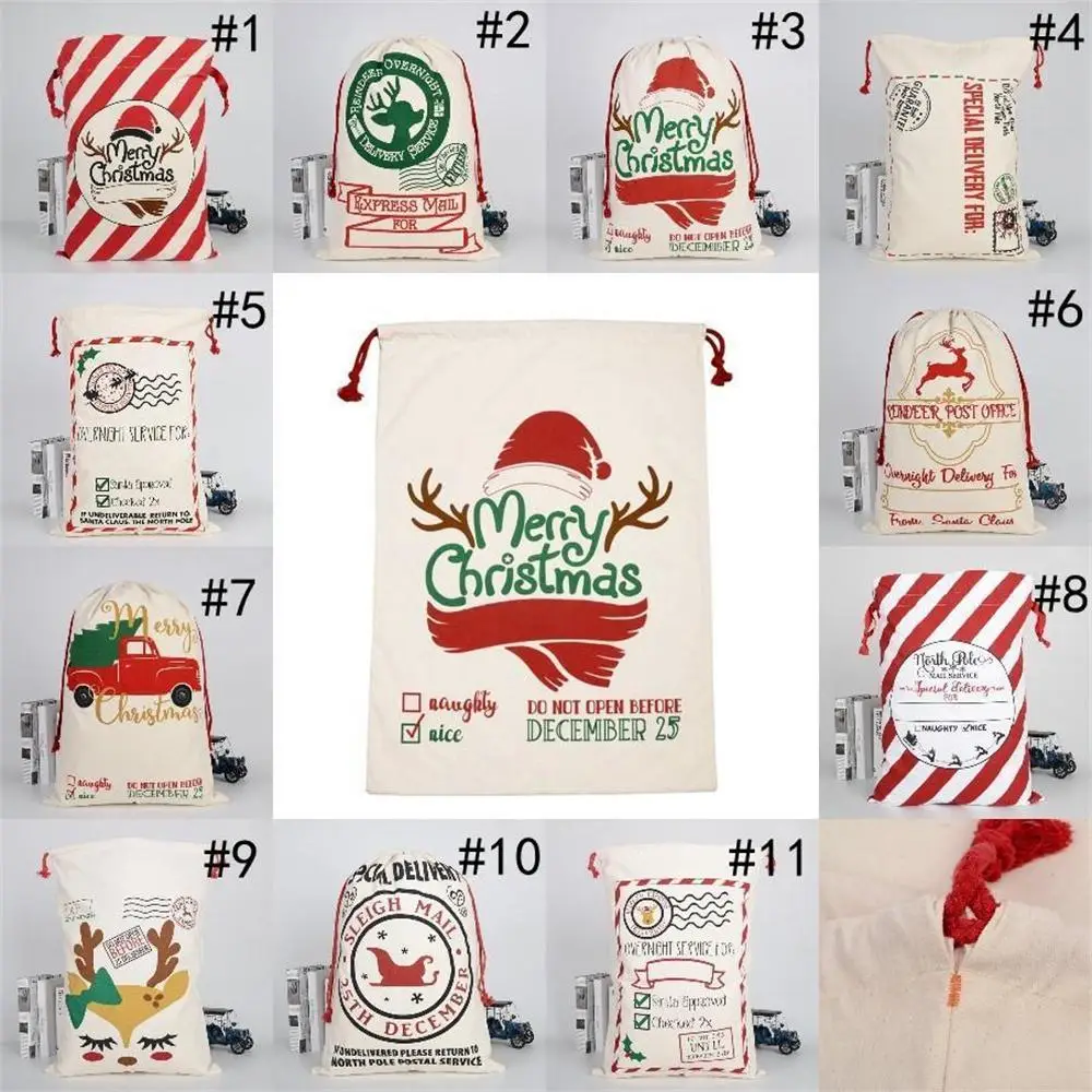 Canvas Christmas Santas Bag Large Drawstring Candy Claus Bags Xmas Gift Santa Sacks For Festival Decoration