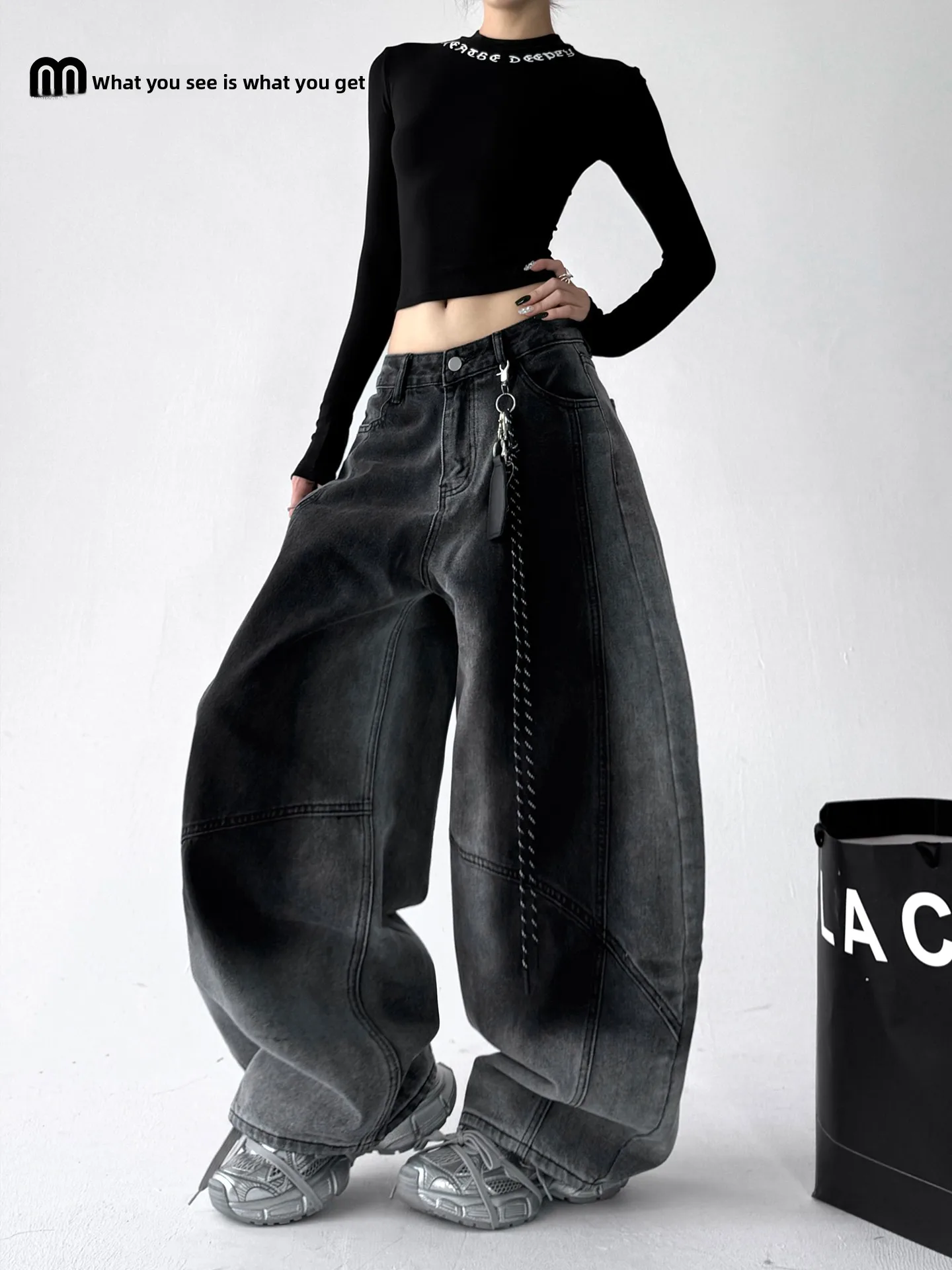 

Ретро-джинсы в американском стиле, женские, свободные, широкие, длинные брюки, осенняя новинка, уличный стиль, повседневные, из хлопкового денима