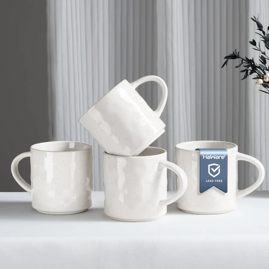 

Набор из 4 каменных кофейных кружек на 14 унций с ручкой для латте, капучино, какао и молока, кофейные чашки современного дизайна для мужчин и женщин