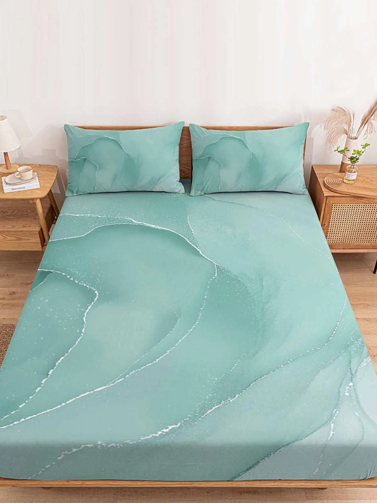 Marble Aqua Agate Fitted Sheet with Elastic Bands Non Slip Adjustable Mattress Covers For Single Twin King Bed