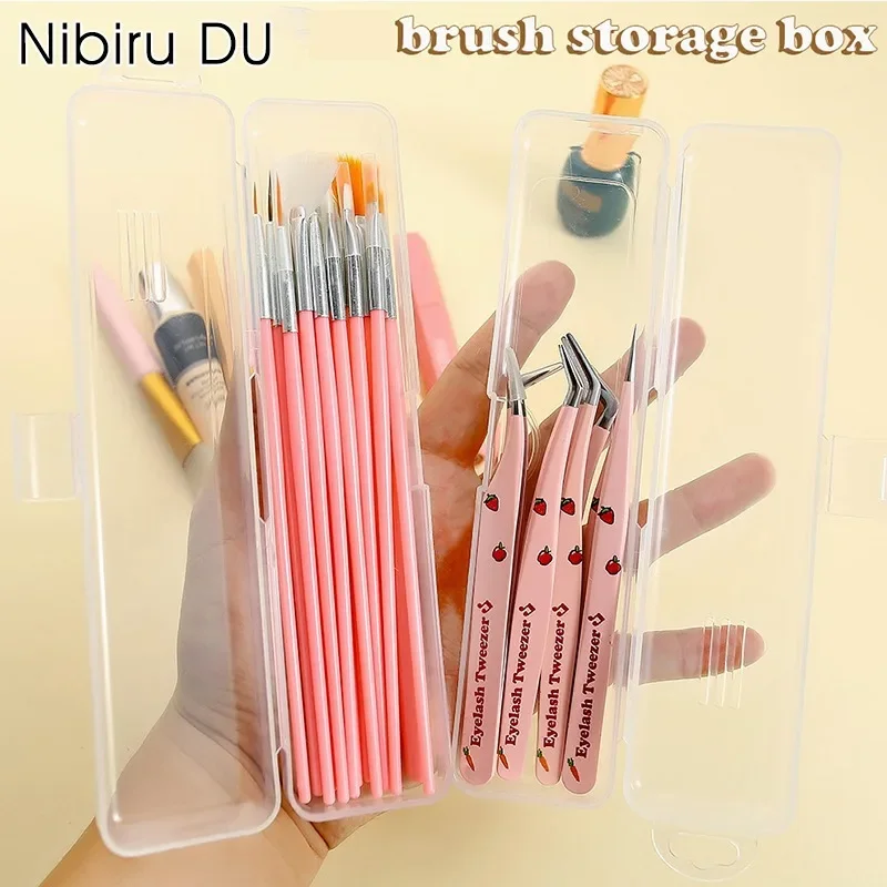 1/3/5pcs Nail Art Brush Storage Box Rectangle Plastic Container Packaging Case for Nail Brush File Organizer Nail Accessories