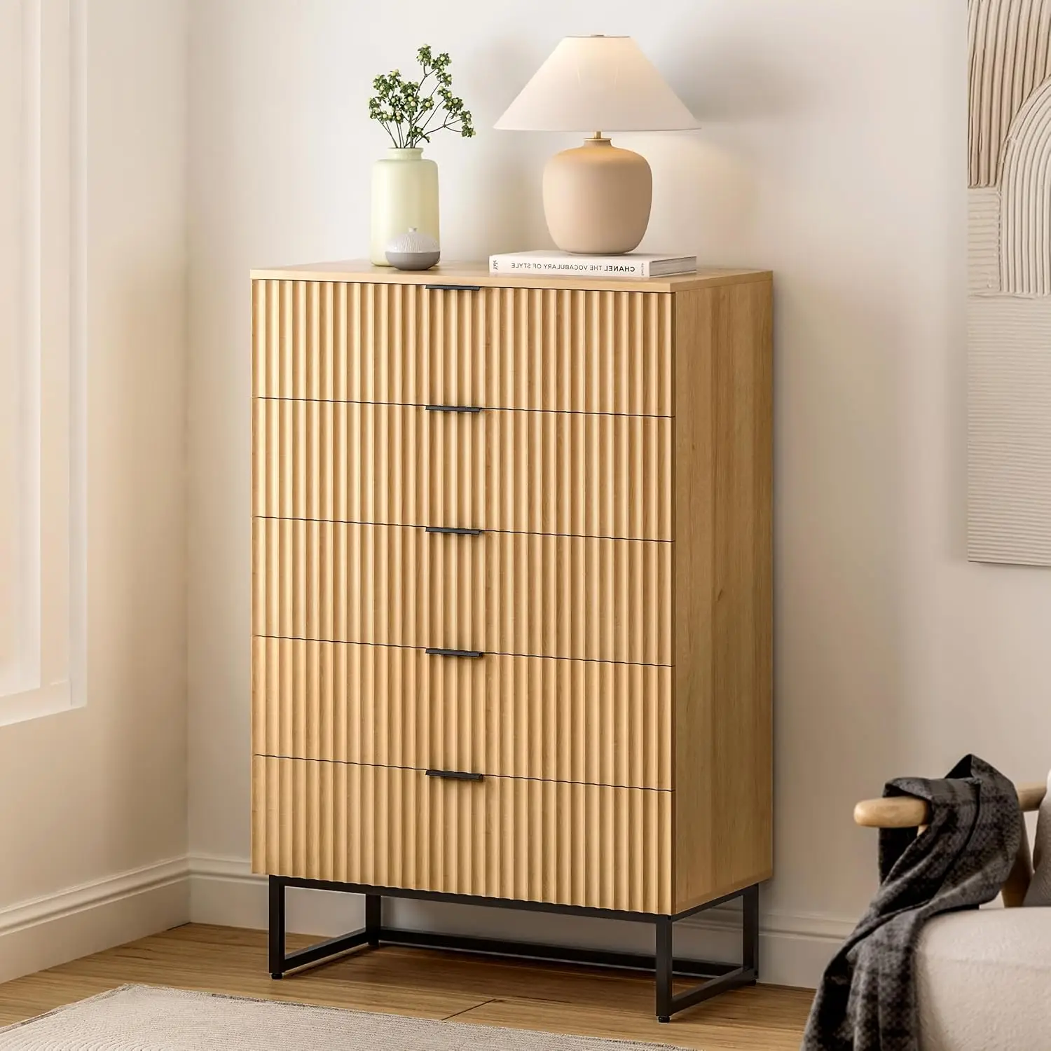 Fluted 5 Drawers Dresser For Bedroom, 47