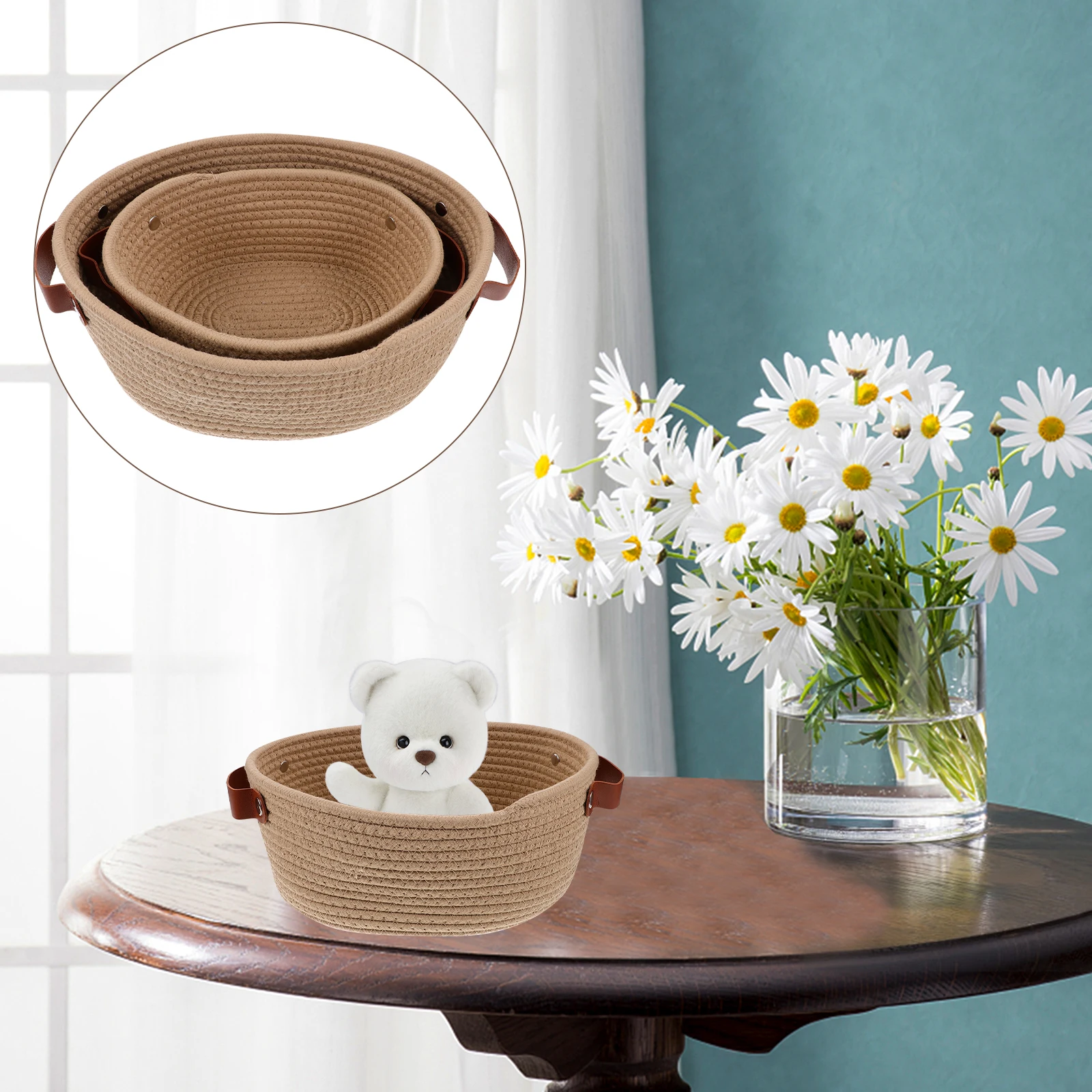

2 Pcs Cotton Rope Storage Baskets Small Desktop ganizer Woven Basket Home Cotton Rope Baskets Decor H