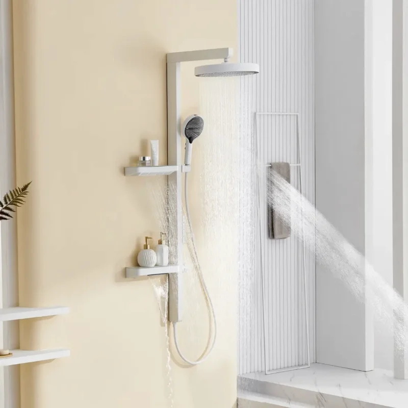 Set shower lengkap, meja penyimpanan dua lapis, semprotan pinggang untuk mandi, lampu ambient digital supercharged