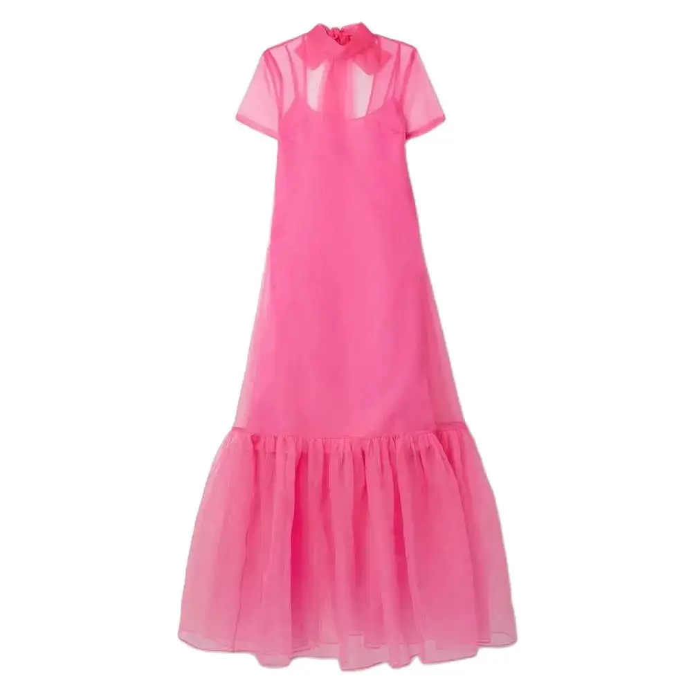 YUNLAN Gorgeous Dubai Mommy Wear Pink Formal Evening Dress 2024 Saudi Wedding Guest Elegant Ruffled Organza Maxi Party Dress