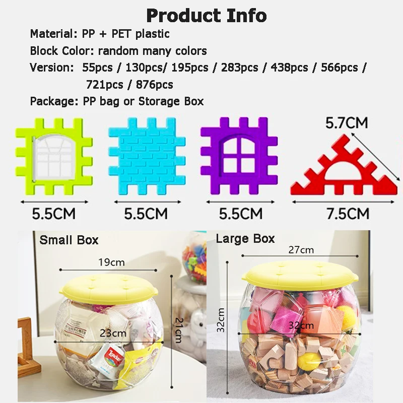 Kids House Building Block with Big Storage Box Stool Simulation Window Design Colored Puzzle Toys for Children Christmas Gift