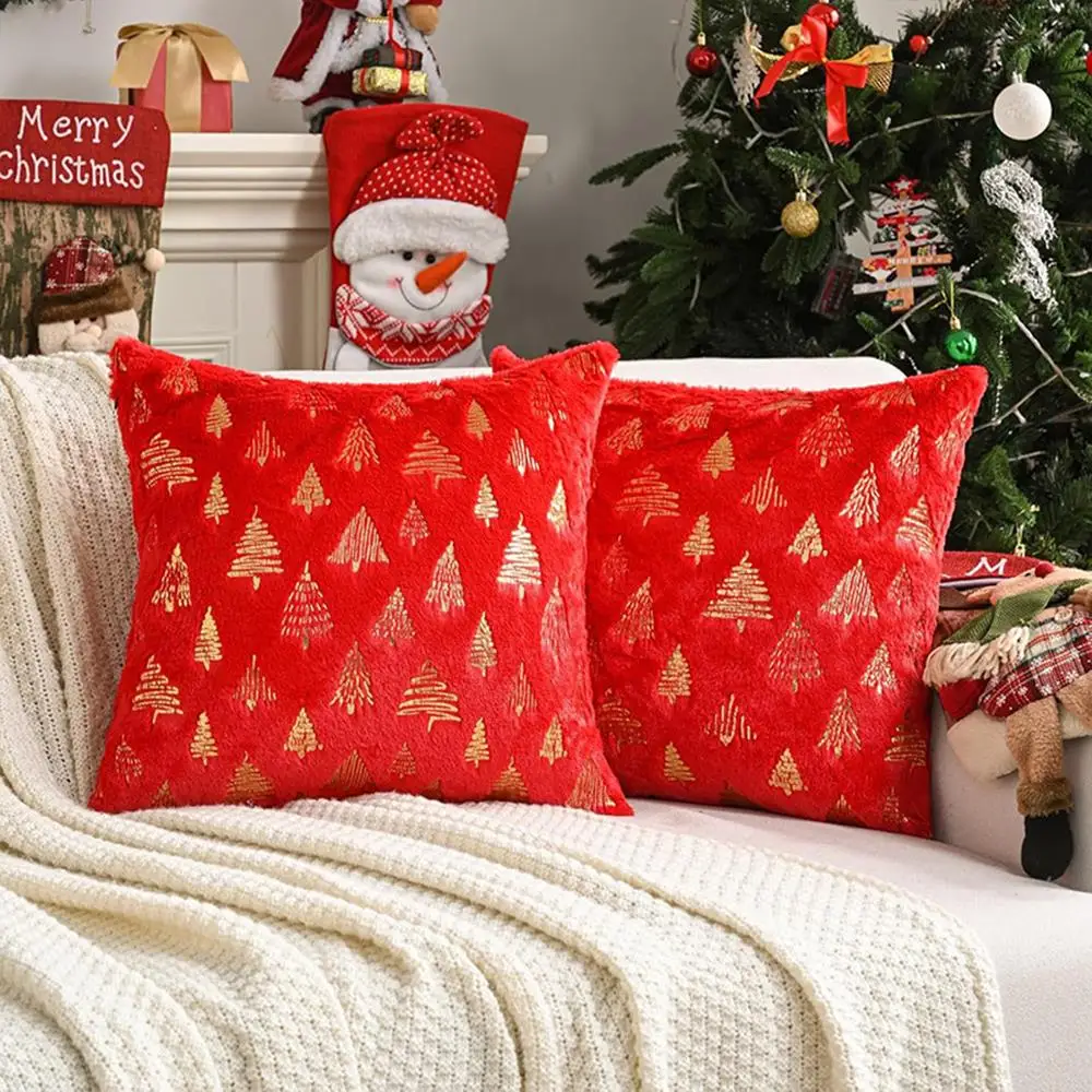 

Christmas Throw Pillow Cover Winter Plush Bronzing Christmas Decoration Living Room 45x45cm Green Red Christmas Party Pillowcase